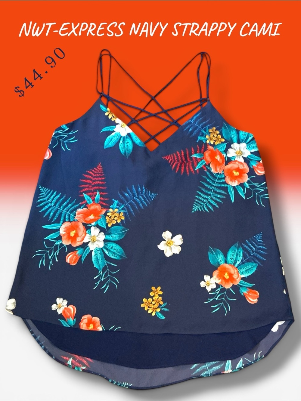 🌺NWT-Express Navy Floral Crisscross Strap Cami